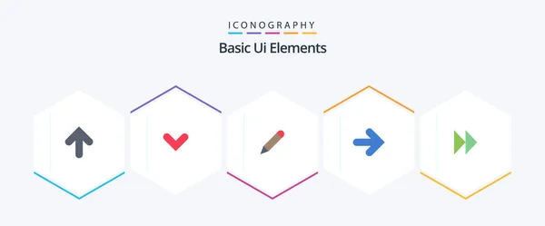 Basic Elements Flat Icon Pack Including Forward Right Pencil Arrows — Stockvektor
