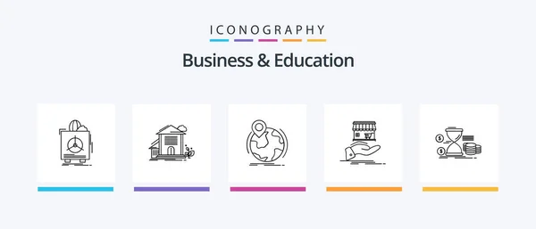 Business Education Line Icon Pack Including Presentation Analytics Edit Coins — Stok Vektör