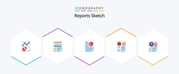 Reports Sketch Flat Icon Pack Including Report Document Report Data — Archivo Imágenes Vectoriales