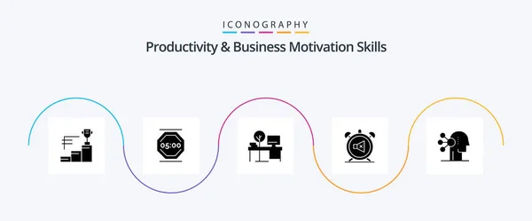 Productivity Business Motivation Skills Glyph Icon Pack Including Clock Working — Image vectorielle