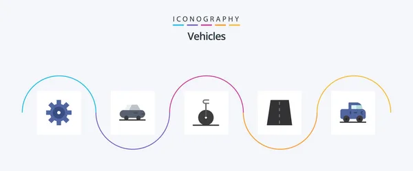 Vehicles Flat Icon Pack Including Pickup Driveway Jeep Road — Stok Vektör