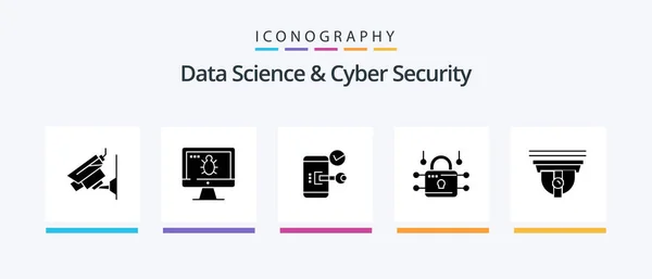 Data Science Cyber Security Glyph Icon Pack Including Secure Loucked — 图库矢量图片