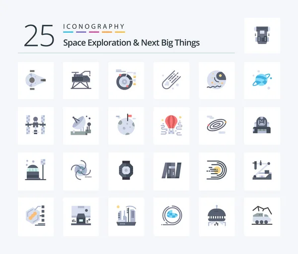 Space Exploration Next Big Things Flat Color Icon Pack Including — Archivo Imágenes Vectoriales