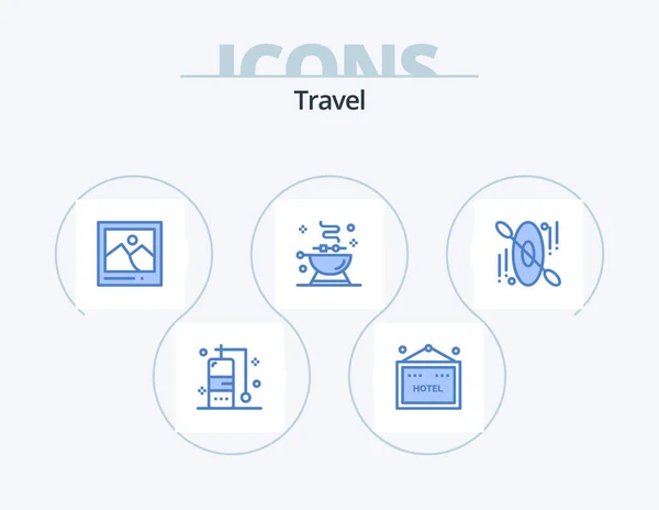 Travel Blue Icon Pack Icon Design Hotel Photo Canoe Food — стоковый вектор