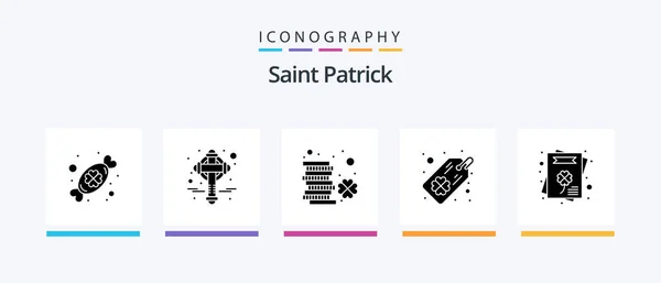 Saint Patrick Glyph Icon Pack Including Greeting Card Four Leaf — Vettoriale Stock
