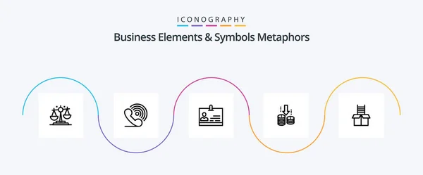 Business Elements Symbols Metaphors Line Icon Pack Including Box Fund — стоковый вектор