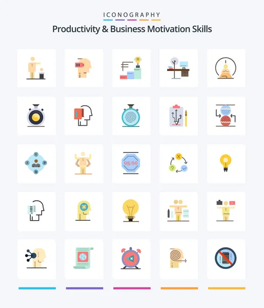 Creative Productivity Business Motivation Skills Flat Icon Pack Place Desk — Stok Vektör