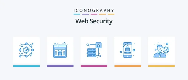 Web Security Blue Icon Pack Including Protect Data Loss Mobile — Stockvector