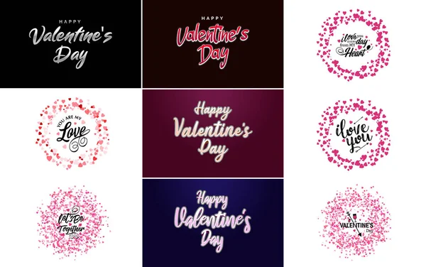Happy Valentine Day Hand Lettering Calligraphy Text Heart Isolated White — Vetor de Stock