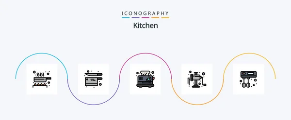Kitchen Line Filled Flat Icon Pack Including Mixer Cook Breakfast — Stock Vector