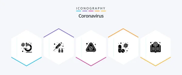 Coronavirus Glyph Icon Pack Including Bacteria Medical Notice Capsule Virus — Vector de stock