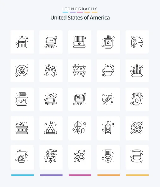 Creative Usa Outline Icon Pack Head Hip American Flask Alcoholic — Archivo Imágenes Vectoriales