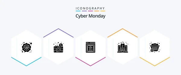 Cyber Monday Glyph Icon Pack Including Basket Offer Electronic Laptop — стоковый вектор
