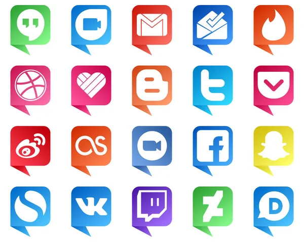 Chat Bubble Style Icons Major Social Media Platforms Sina Likee — Stok Vektör