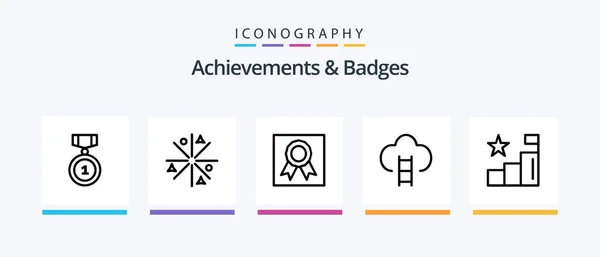 Achievements Badges Line Icon Pack Including Goal Arrow Achievements Medal — Stok Vektör