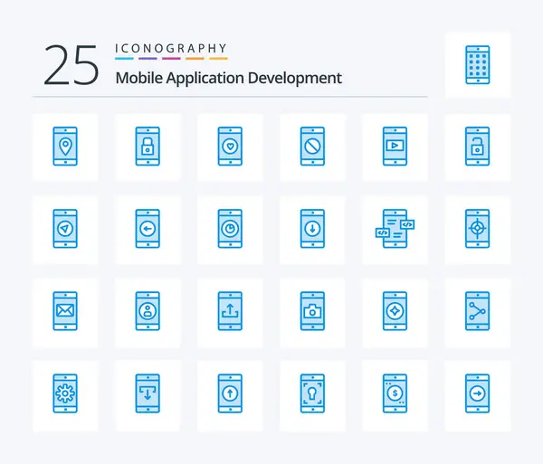 Mobile Application Development Blue Color Icon Pack Including Mobile Disabled — Vetor de Stock