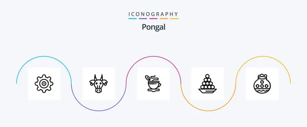 Pongal Line Icon Pack Including Treat Laddu Cup Indian Delicacy — Vettoriale Stock