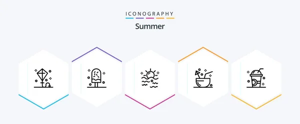 Summer Line Icon Pack Including Fruit Coconut Summer Sunrise Summer — Stockvector