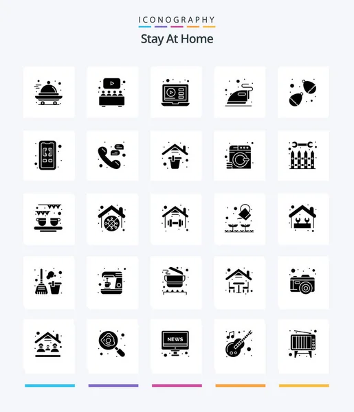 Creative Stay Home Glyph Solid Black Icon Pack Balloon Ironing — Vettoriale Stock
