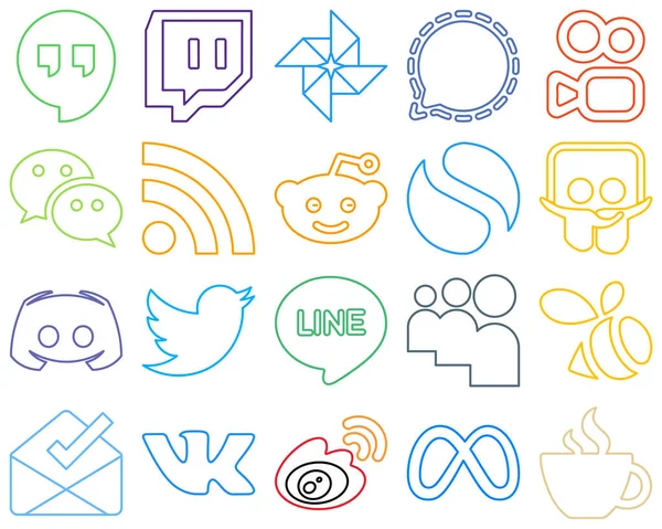 Stylish Colourful Outline Social Media Icons Message Messenger Discord Simple — Stock Vector