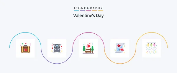 Valentines Day Flat Icon Pack Including Bulb Love Night Date — Vector de stock