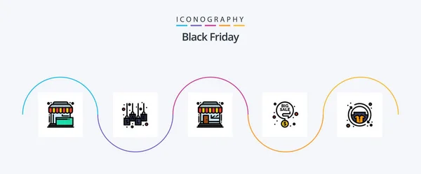 Black Friday Line Filled Flat Icon Pack Including Percentage Discount — Stock vektor