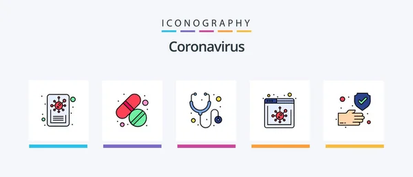 Coronavirus Line Filled Icon Pack Including Consult Worldwide Website Browser — Image vectorielle