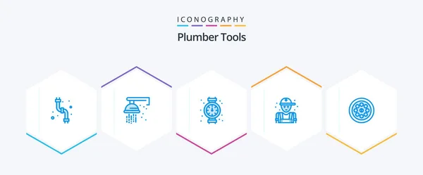 Plumber Blue Icon Pack Including Extractor Plumber Gauge Person Man — Wektor stockowy