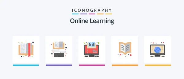 Online Learning Flat Icon Pack Including Computer Learning Learning Book — Wektor stockowy