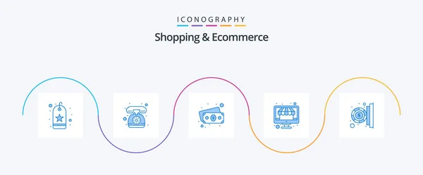 Shopping Ecommerce Blue Icon Pack Including Payment Coin Banknote Shopping — Vetor de Stock