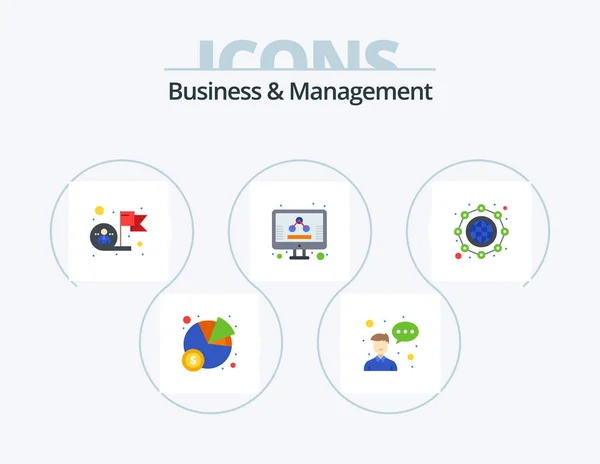 Business Management Flat Icon Pack Icon Design International Screen Employee — Stock Vector