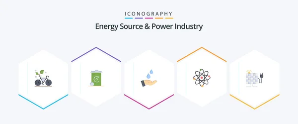Energy Source Power Industry Flat Icon Pack Including Energy Power — Vetor de Stock