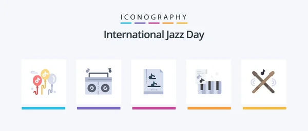 International Jazz Day Flat Icon Pack Including Sticks Multimedia Music — Stock Vector