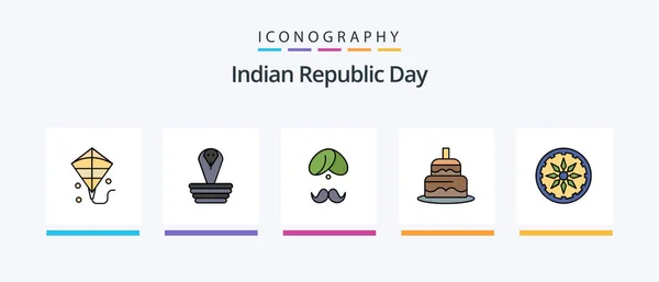 Indian Republic Day Line Filled Icon Pack Including Indian Flying — Stockvektor