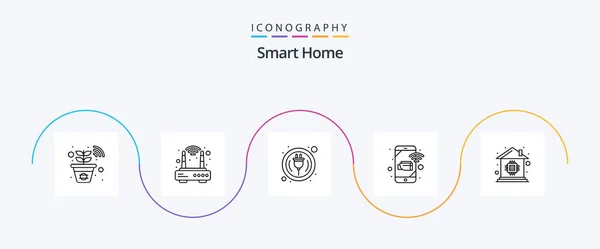 Smart Home Line Icon Pack Including House Chip Smart Security — Vetor de Stock