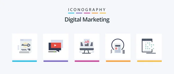 Digital Marketing Flat Icon Pack Including Article Document Video Data — Stockvector