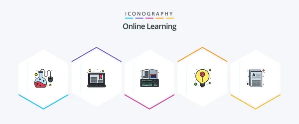 Online Learning Filledline Icon Pack Including Files Knowledge Book Idea — Stock vektor