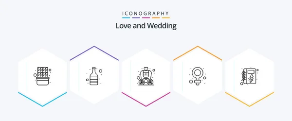 Wedding Line Icon Pack Including Diary Love Antique Woman Female — Vector de stock