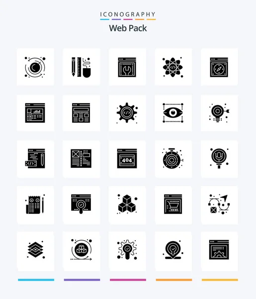 Creative Web Pack Glyph Solid Black Icon Pack Page Browser — Stock vektor