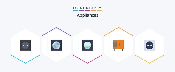 Appliances Flat Icon Pack Including Plug Electricity Washing Appliances Wardrobe — 图库矢量图片