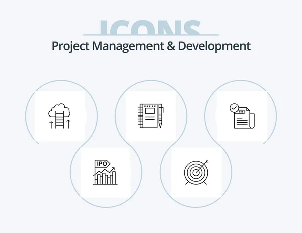 Project Management Development Line Icon Pack Icon Design Feature Check — Stock Vector