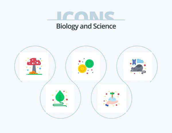 Biology Flat Icon Pack Icon Design Research Laboratory Mushroom Education — Vetor de Stock