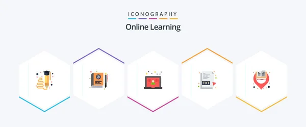 Online Learning Flat Icon Pack Including File Txt File Education — Stock vektor
