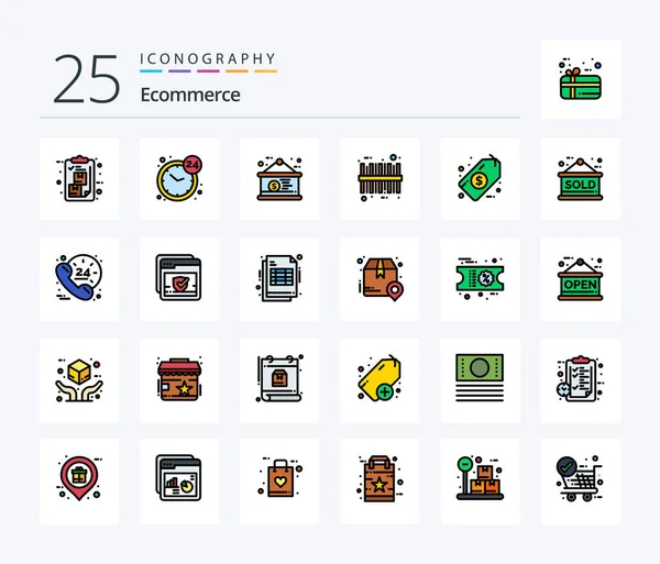 Ecommerce Line Filled Icon Pack Including Dollar Code Open Barcode — Stockvector