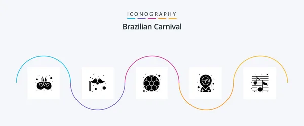 ブラジルカーニバルグリフ5アイコンパックパーティーを含む 音楽だ フットボールだ プレースホルダー カーニバル — ストックベクタ