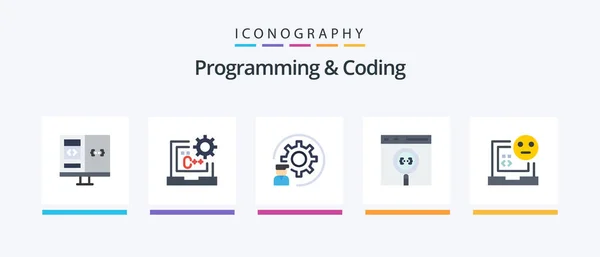 Programming Coding Flat Icon Pack Including Coding App Develop Programmer — Vetor de Stock