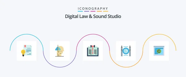 Digital Law Sound Studio Flat Icon Pack Including Copyright Business — Stok Vektör