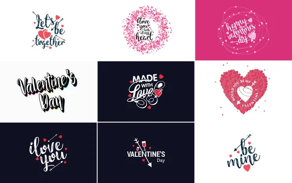 Love Word Hand Drawn Lettering Calligraphy Cute Heart Red White — Διανυσματικό Αρχείο
