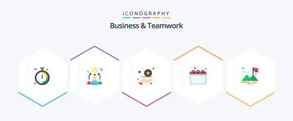 Business Teamwork Flat Icon Pack Including Success Finish Rate Office — Vettoriale Stock