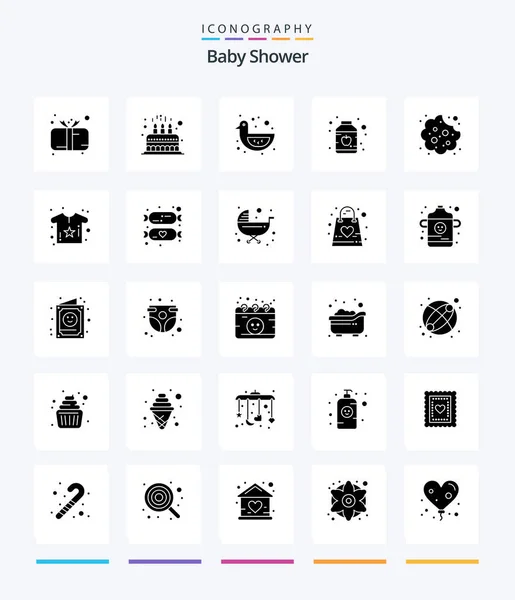 Creative Baby Shower Glyph Solid Black Icon Pack Baby Food — Stockvektor